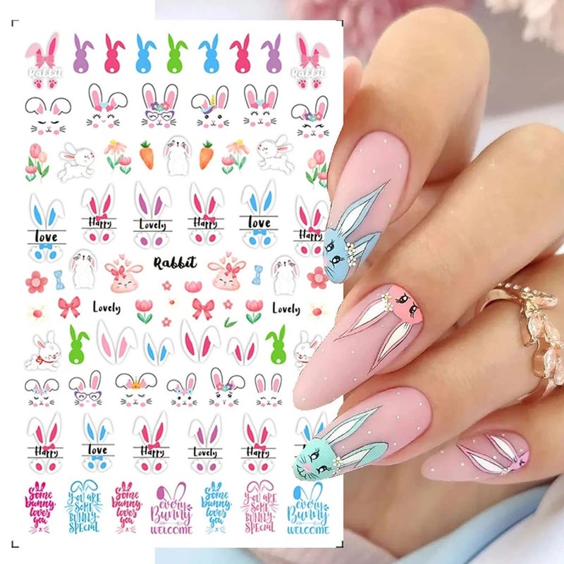 BSBTBZ 8 Sheets Easter Rabbit Nail Art Stickers Decals,3D Self-Adhesive Nail Art Accessories Cartoons, Rabbits, Animals, Hearts, Flowers,Designs Sticker Lovely Retro Rabbit Manicure DIY Nail Decorations - Image 3